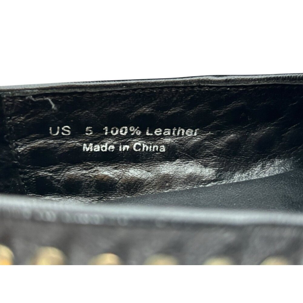 UNIF Hellraisers Womens 5 Spiked Flats Goth Punk Black Gold Leather Whimsigoth - Picture 8 of 8